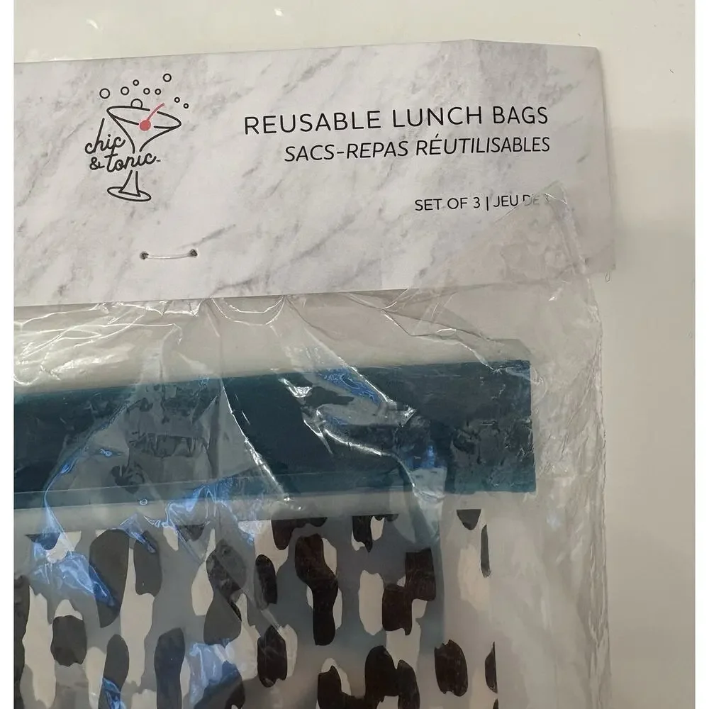 Chic & Tonic Reusable Lunch Bags Set Of 3 Freezer Safe BPA Free New In Package
